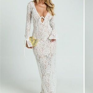 Showpo White Lace Long Sleeve Dress
